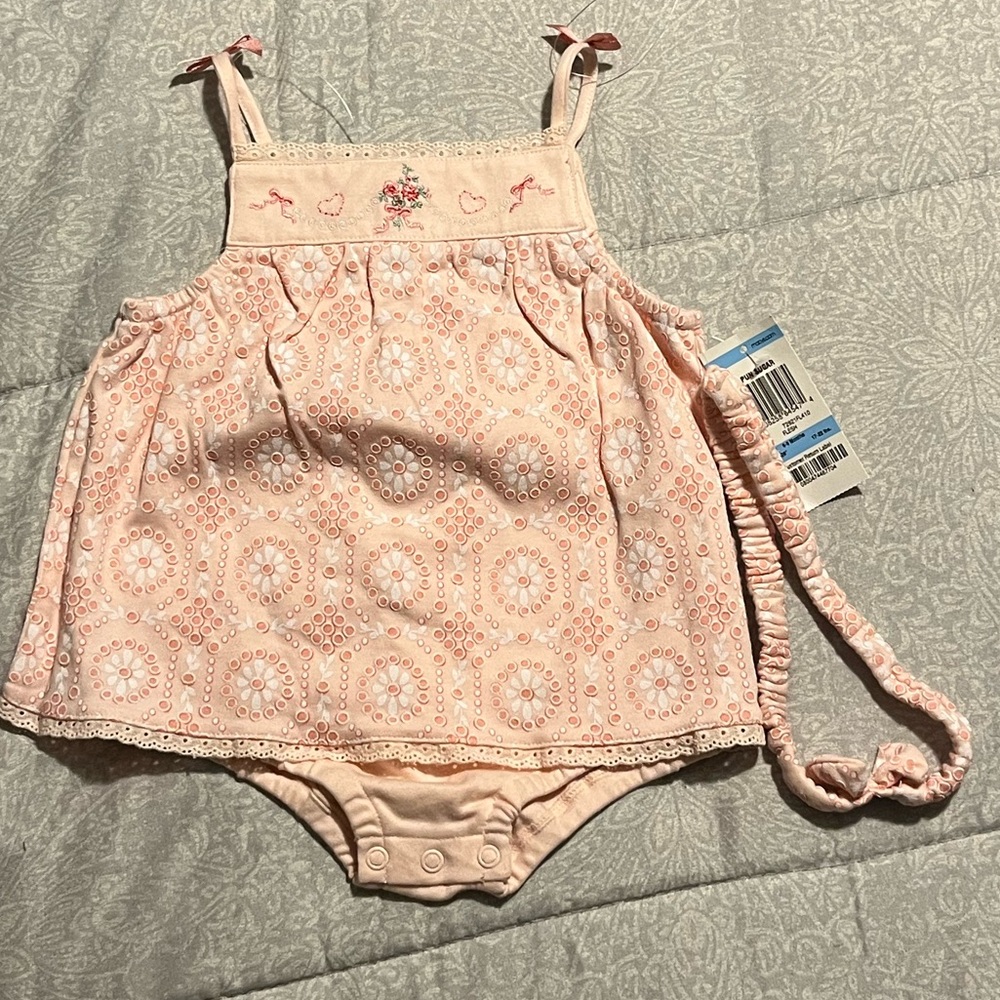 NWT First Impressions Spun Sugar Sundress 6-9 Infant Girl With Headband